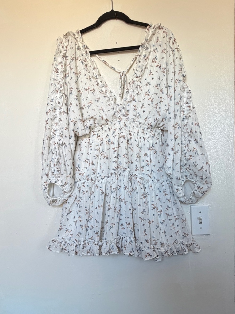 Floral Ruffle Mini Dress in Cream